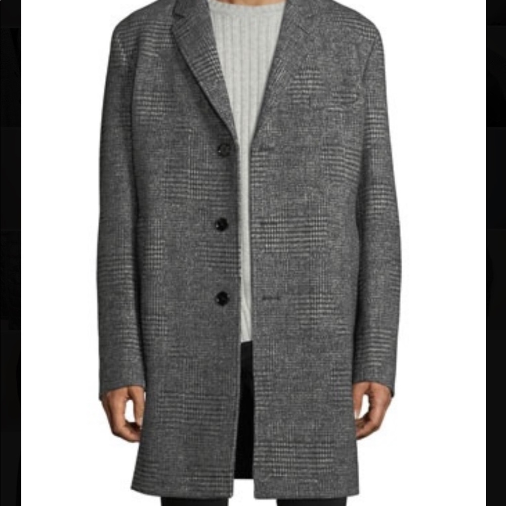 Boss Men's Block Plaid Wool Top Coat - 42 Regular - Picture 3 of 12